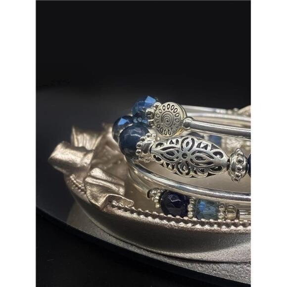 Boho beaded bracelet stack silver layered wrap crystal bangle fashion jewelry - Picture 5 of 7